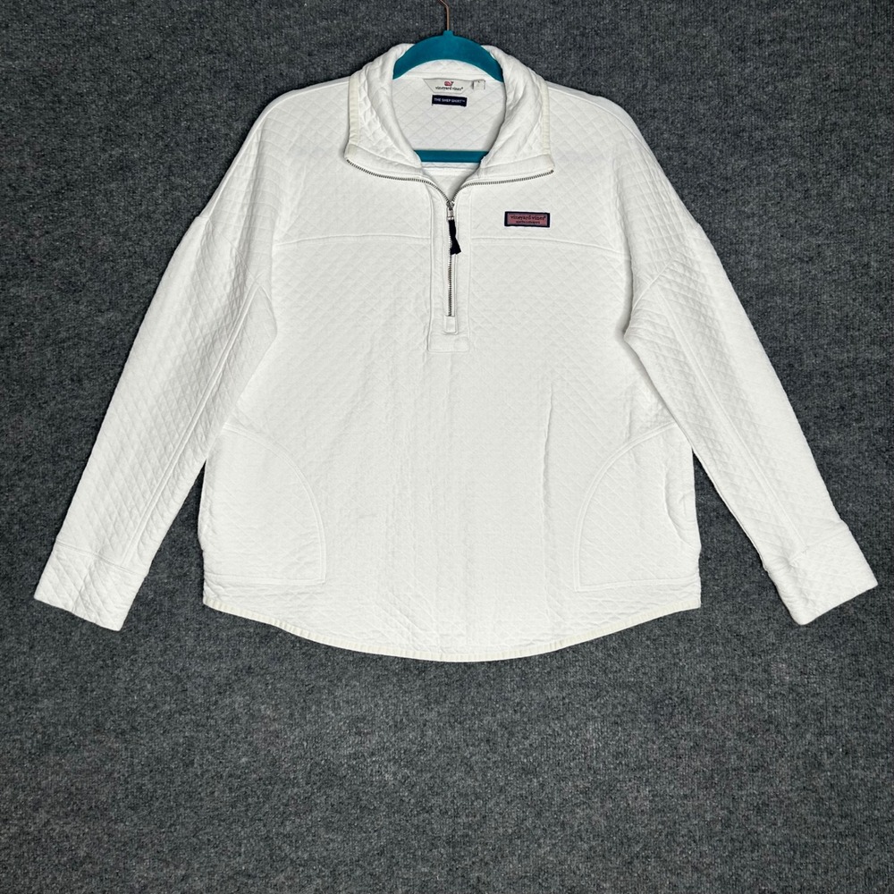 Vineyard Vines Womens White Quilted Shep Shirt Quarter Zip Pullover Large